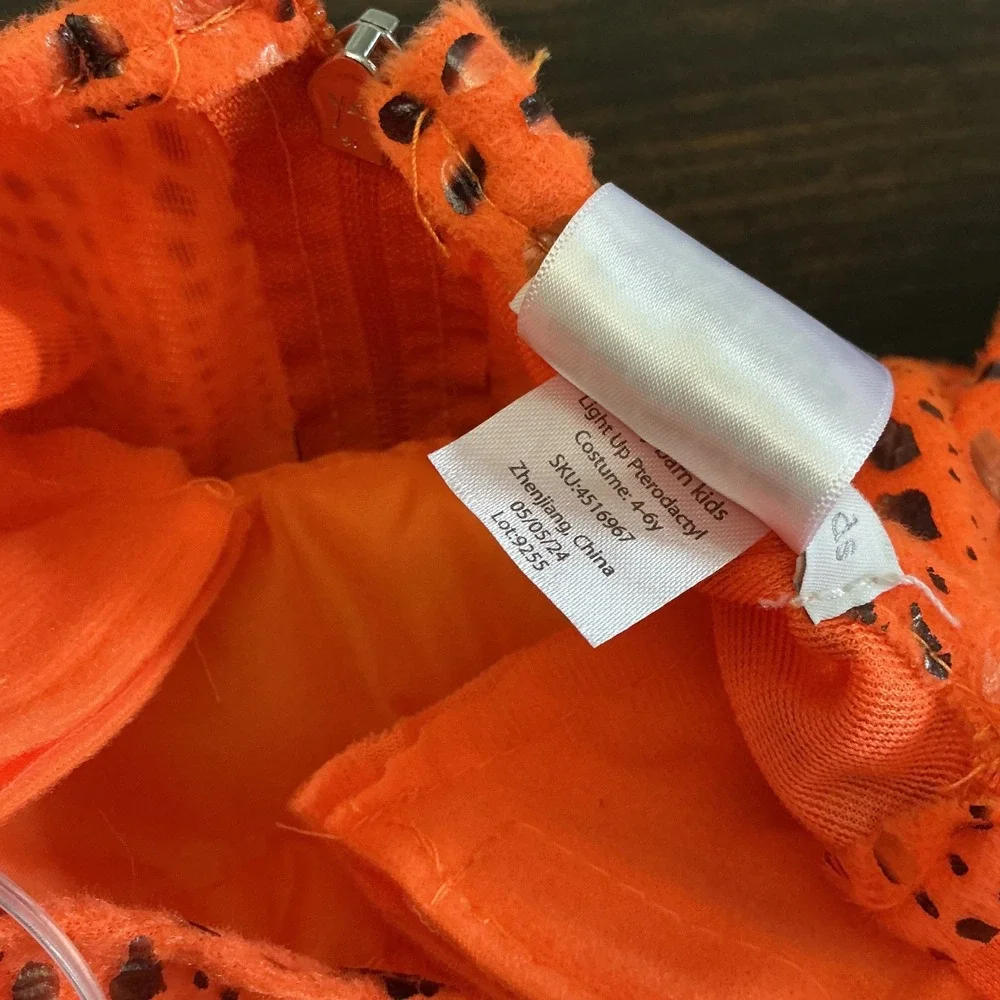 Pottery Barn Kids Light Up Pterodactyl Costume Orange Dinosaur 4-6y WORKS